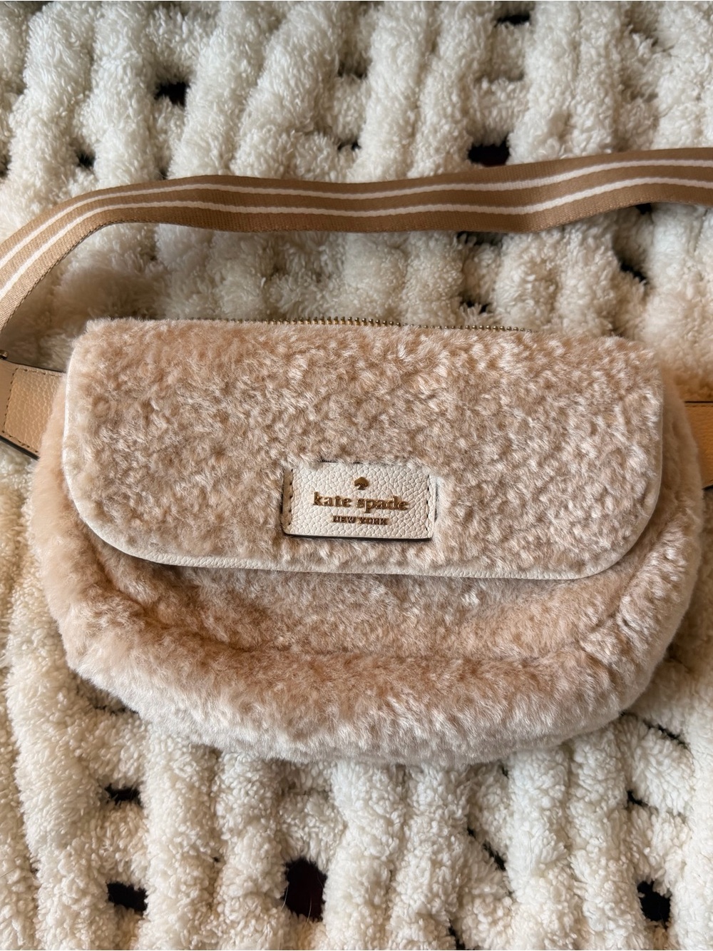kate spade New York Beige Faux-Fur Crossbody Belt Bag